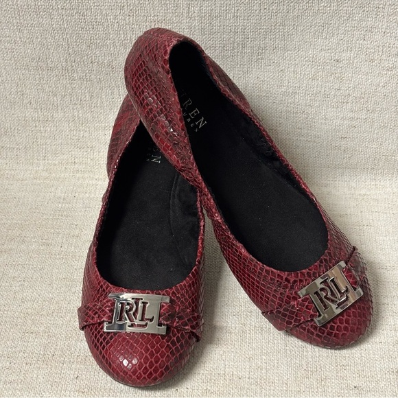 Lauren Ralph Lauren Womens Ballet Flats Red Black Stretch Fit SnakeskinSize 7B - Picture 5 of 8